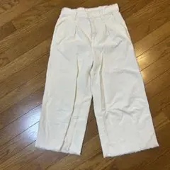 FOREVER21 白 コーデュロイ ワイドパンツ S 裾フリンジ オフホワイト