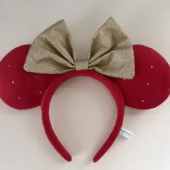 ミニーカチューシャ　赤ミニーちゃん　ゴールドリボン　ディズニー