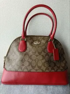 COACH Bag Sig Canvas Bowler Burgundy Tan - メルカリ
