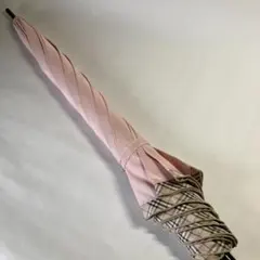 希少　バーバリー　長傘　晴雨兼用　日傘　ロゴ　ノバチェック　ピンク　水玉模様