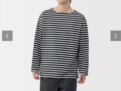 無印　洗いざらし太番手ボートネック九部袖Tシャツ