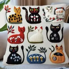 猫　クッションカバー 刺繍風　プレゼント　ギフト　ペット　北欧　キャット