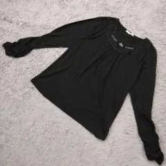 ★b2333 axesfemme【L】ブラック 長袖トップス ビーズ装飾 レース