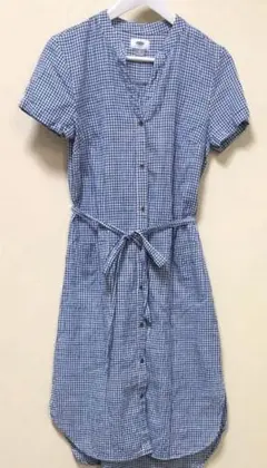 oldnavy 青白チェック 半袖シャツワンピース S