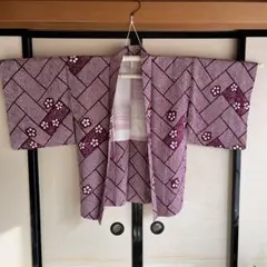 紫　羽織　着物　羽織留め付き　絞り