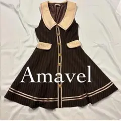 美品　Amavel ノースリーブストライプワンピース　刺繍入り　編み上げのサムネイル