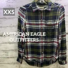 アメリカンイーグルアウトフィッターズ　長袖シャツ　緑系　チェック　XXS