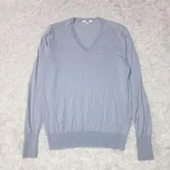 ユニクロ メリノウール Vネック ニット 長袖 ブルー シンプル a2364