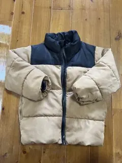 キッズ用ベージュ黒中綿ダウンコート