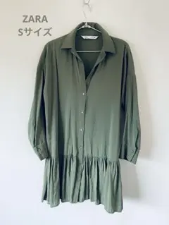 美品☆ZARA ザラ ティアード シャツワンピース カーキ S