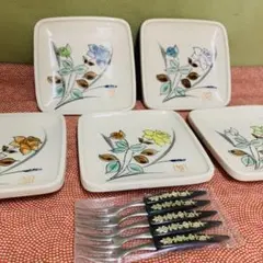 昭和レトロな銘々皿5枚セット(フォーク付き)