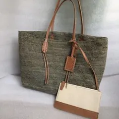 美品 ラルフローレン ラフィア調 トートバッグ ポーチ付Ralph Lauren