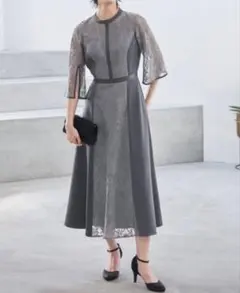 Callarus（カラルス）袖スリットレース切替ワンピースドレス