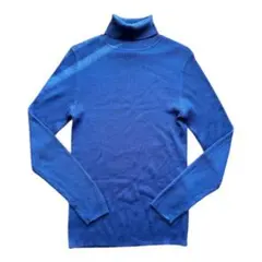 UNIQLO リブタートルネックセーター M ブルー ウール混