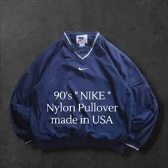 USA製90s白タグ NIKE ナイキ ナイロンプルオーバー スウッシュ刺繍ロゴ