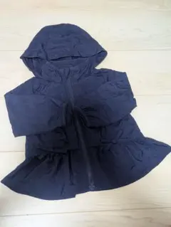 薄手ジャンパー ネイビー 紺 フリル リボン フードつき アウター