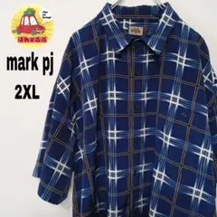 USA古着 mark PJ　半袖ボタンシャツ2XL　ネイビーブルー　チェック