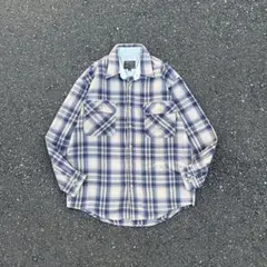 80s Vintage オンブレチェック ウールボードシャツ M 開襟 ブルー