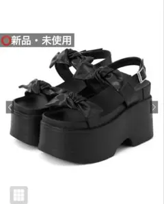 【新品未使用】GRL ダブルリボン厚底サンダル 軽量 ブラックのサムネイル