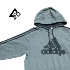 美品 adidas アディダス パーカー ビッグロゴ 裏起毛 グレー 【XL】