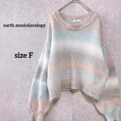 アース ニット 長袖 F グラデーション ボーダー柄 ふわふわ かわいい