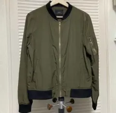 ZARA BASIC 薄手ナイロンジャケット MA-1 カーキ Mサイズのサムネイル