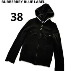 希少✨【バーバリーブルーレーベル】ラクーンファー 2wayパーカー ホース刺繍 美品】バーバリーブルーレーベル パーカー ファー ブラック