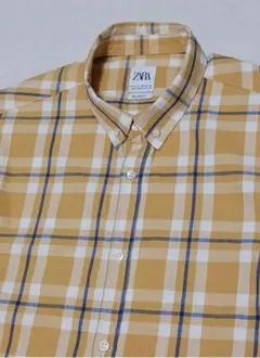 メンズ ZARA ライトブラウン チェック柄 ボタンダウンシャツ