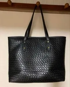 黒 編み込み風トートバッグ 肩掛け