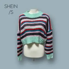 2098 【SHEIN】　S　ニット　クロップド丈　ボーダー　映えトップス