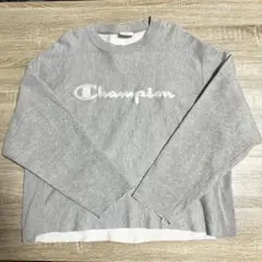 Champion リバースウィーブ スウェット L グレー カットオフ 青単