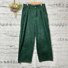 ダブルネーム　コーデュロイワイドテーパードパンツ　グリーン　フリーサイズ　綿