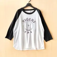 80s90s古着　ヴィンテージ　ラグランTシャツ　7分丈　両面プリント　薄手生地