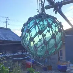 浮き玉　ガラス玉　北洋硝子　北の刻印あり　昭和初期レトロ　直径３６センチ　青緑 浮き玉 ガラス玉 北洋硝子 北の刻印あり 昭和初期レトロ 直径