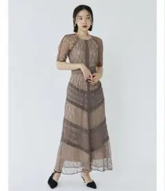 LADY ショルダーギャザーレースマキシワンピース