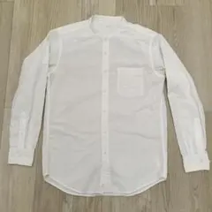 美品 UNIQLO ノーカラーシャツ 長袖 M ホワイト 白 綿100％