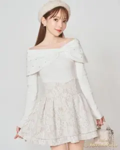 ミシェルマカロン レース美脚スカート アイボリー Mサイズ