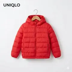 ユニクロ キッズ 中綿ジャケット 120 赤 フード 軽量 防寒 アウター 通学