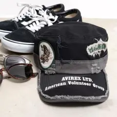 アヴィレックス　ワークキャップ　ブラック　新品　ヴィンテージ　ダメージ　メッシュ