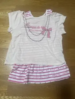 ANYFAM 重ね着 半袖Tシャツ ピンク ボーダー 140のサムネイル