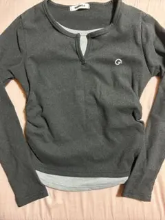 グレー 長袖 ヘンリーネック Tシャツ M y2k