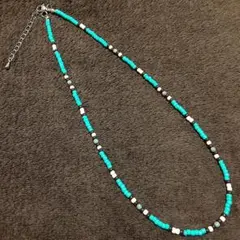 B*E様 ターコイズ オフホワイト ビーズネックレス 40cm−45cm 3mm