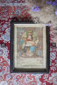 Antique framed religious painting, French vintage art, religious painting, antique item, flea market