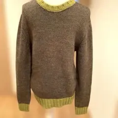 ＊VNECK ブイネック　イタリア製　ブラウン/ライムグリーン ニットセーター