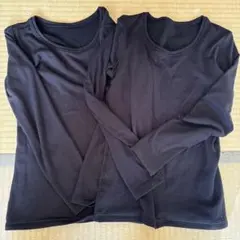 美品☆UNIQLO超極暖ヒートテックUネックTシャツ黒S2枚セット