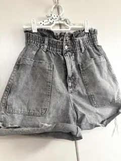 ZARA グレーブラック×デニム ハイウエストショートパンツ