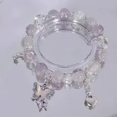 ピンク系 クラックビーズ 蝶モチーフ ブレスレット