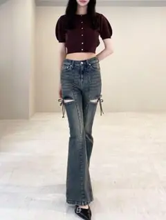 RESEXXY カットアウトリボンデニムパンツ ブルー sサイズ
