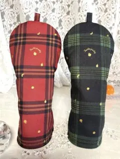赤&緑チェック柄UT用2本セット❣️ゴルフヘッドカバー⛳️ハンドメイド