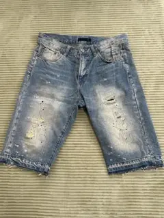 Lav デニムハーフパンツ　ダメージ加工　ライトブルー　メンズ　L